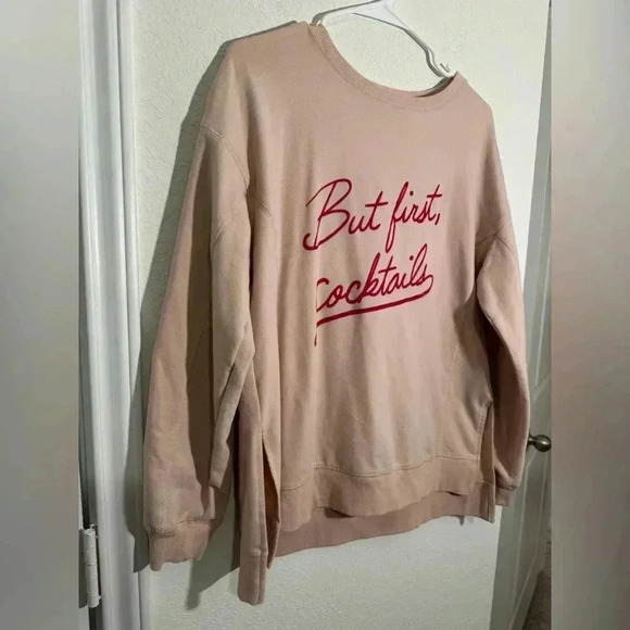 Wildfox Henley But First Cocktails Statement Long Sleeveve Pullover Sweater Sz M - Picture 3 of 12
